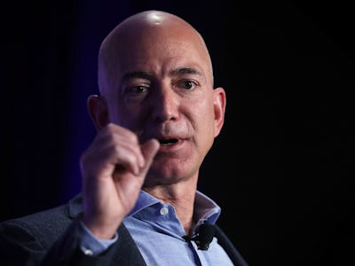 Jeff Bezos giving a speech at a tech conference