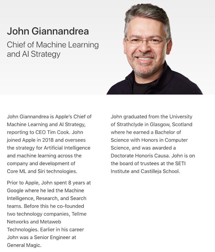 john giannandrea announced as apple's chief of machine learning and a.i. strategy