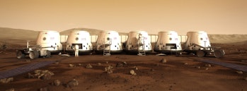 A view of the proposed Mars One outpost on the red planet. 