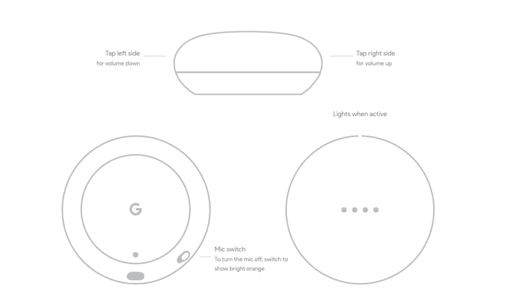 Google home mini smart speaker drawings