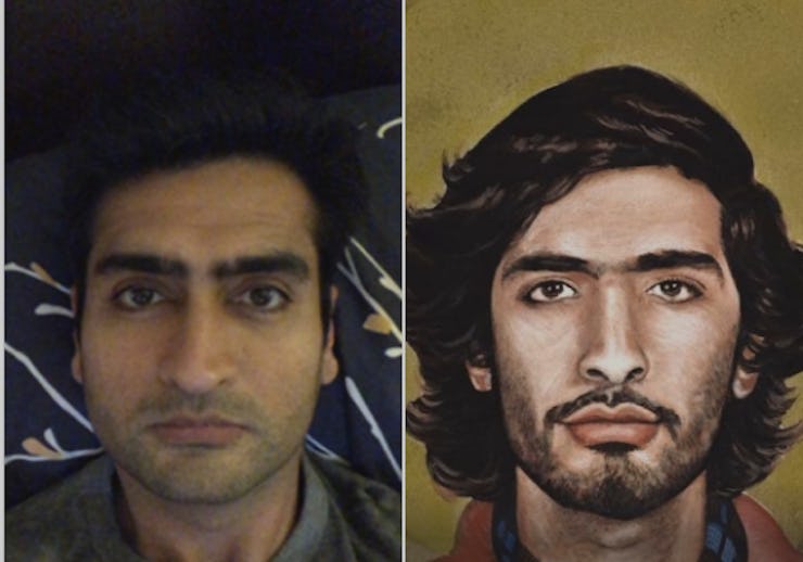 Neel V. Patel and the portrait that was made by the google arts and culture face match app