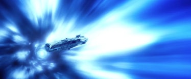The Millennium Falcon in hyperspace in 'The Force Awakens'