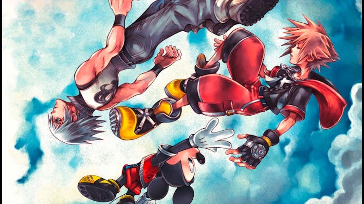 Riku, Mickey, and Sora in art for 'Dream Drop Distance'.
