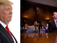 Side by side photos of Donald Trump and James Comey giving his testimony