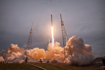 The SpaceX Falcon 9 launches.