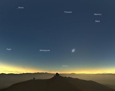 Illustration showing the view from the La Silla observatory in Chile and the other stars that will v...