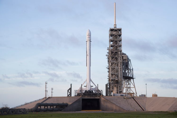 Falcon 9 and BulgariaSat-1 vertical on Pad 39A