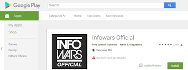 Screenshot of InfoWars on Google