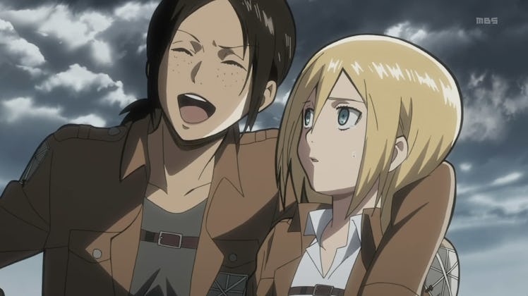 Ymir flirting with Christa in a tense moment from Season 1.