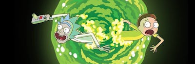 Rick and Morty escaping a green spiral in 'Rick and Morty'