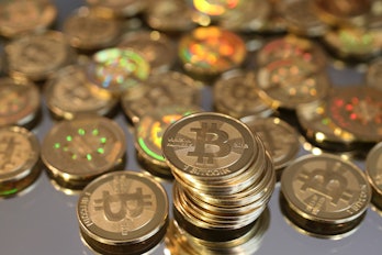 SALT LAKE CITY, UT - APRIL 26: A pile of Bitcoins are shown here after Software engineer Mike Caldwe...