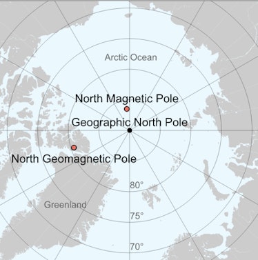 Magnetic versus geomagnetic poles.