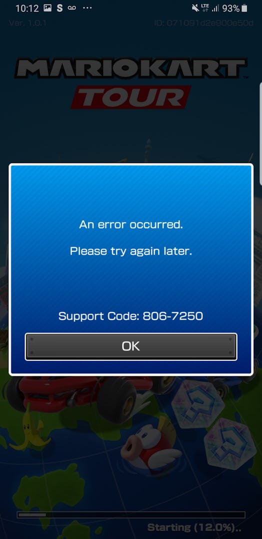 Mario Kart Tour error message 806-7250