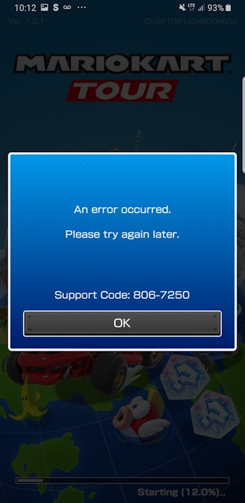 Mario Kart Tour error message 806-7250