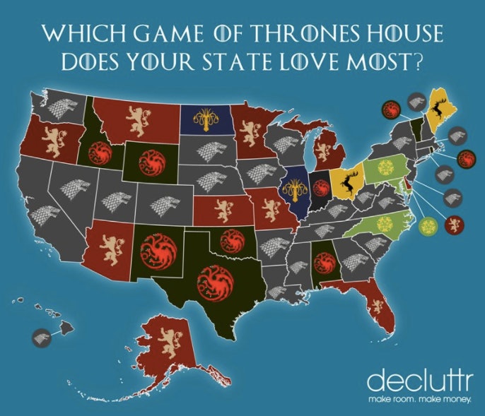 Map Shows Which Game Of Thrones House Is Most Popular In Each State