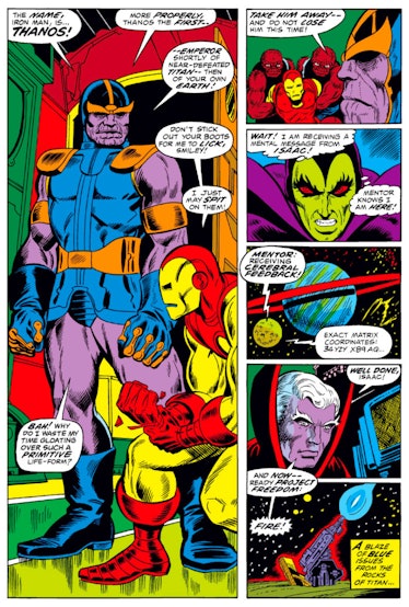 The first appearance of Thanos, as seen in 'The Invincible Iron Man,' #55.