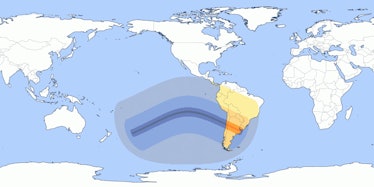 The path of the July 2019 South Pacific solar eclipse 