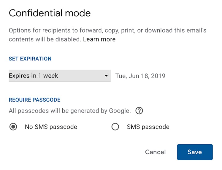 Gmail confidential mode