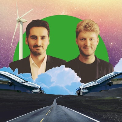 A collage with Laurin Hahn and Jona Christians, founders of Sono Motors and their solar cars