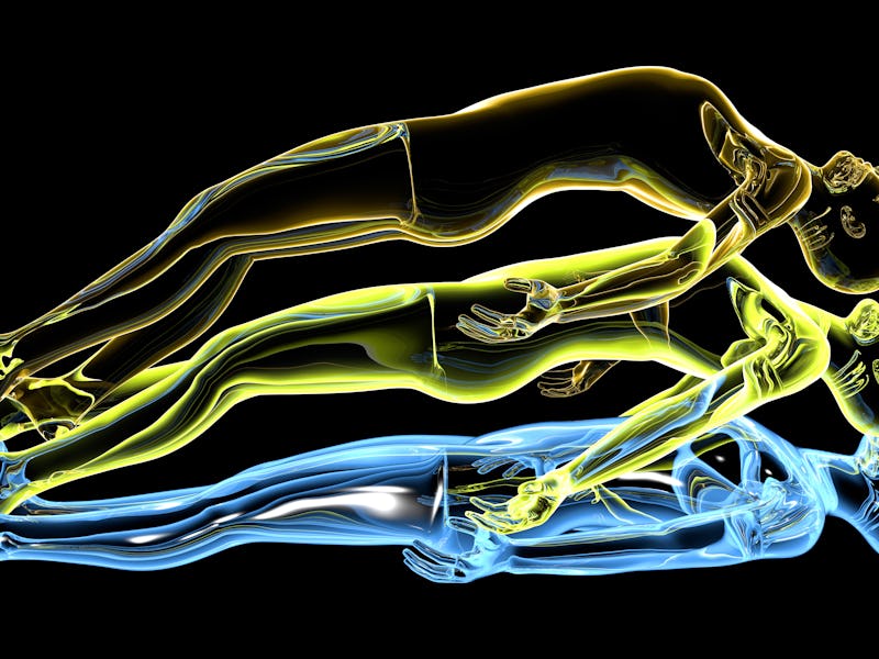 An illustration of someone's soul leaving their body as they have a near-death experience