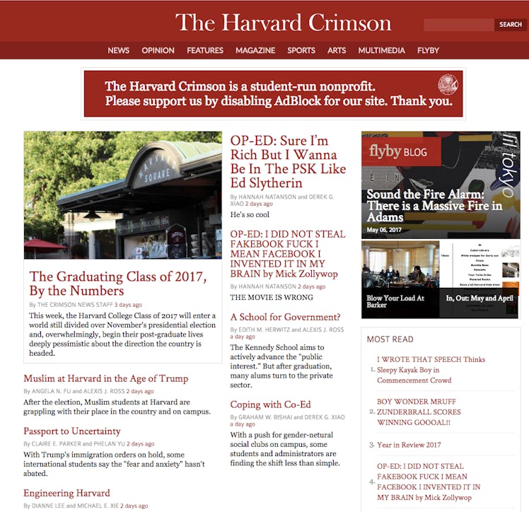 Harvard Crimson website hacked to troll Mark Zuckerberg before commencement speech. 