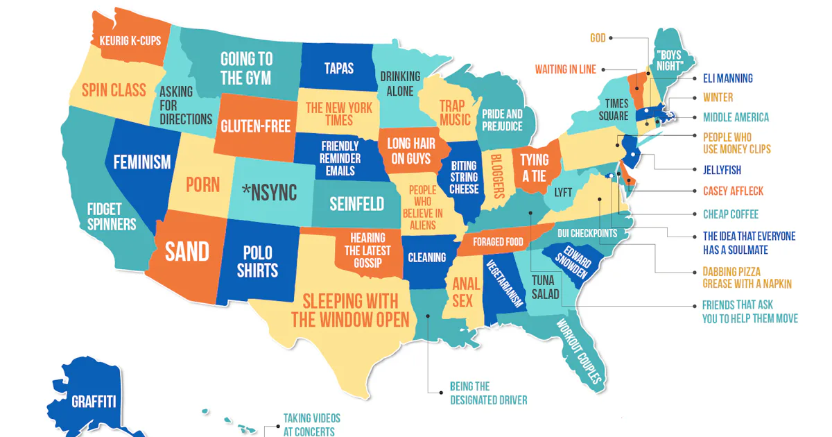 This Map Uses Data To Show What Each State Hates The Most this-map-uses-data-to-show-what-each-state-hates-the-most