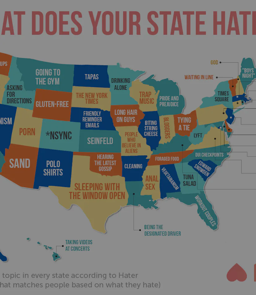 Most Rude States This Map Uses Data to Show What Each State 'Hates' The Most