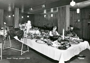 Traditional Julebord spread in black and white