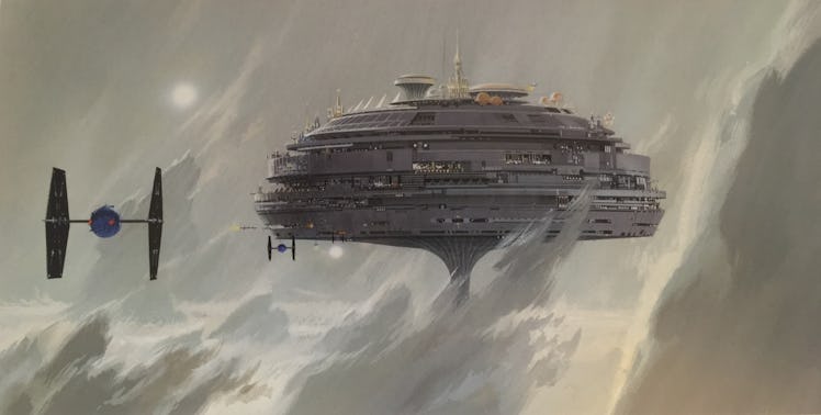 Ralph McQuarrie's "Imperial City, Alderaan -- city floats in gray clouds" version 2 for the original...