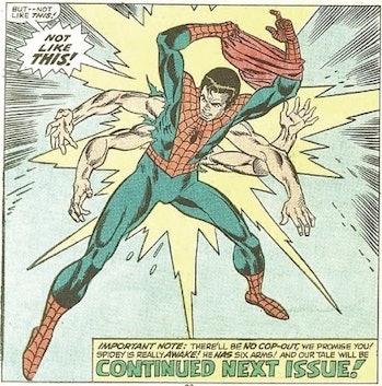 Yep, this really happened. Spider-Man had eight limbs.