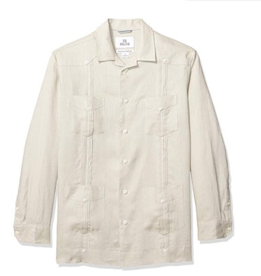28 Palms Men's Relaxed-Fit Long-Sleeve 100% Linen 4-Pocket Pleated Guayabera Shirt
