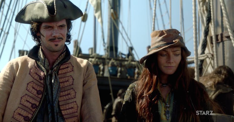 Toby Schmitz as Jack Rackham and Clara Paget as Anne Bonny in 'Black Sails' 