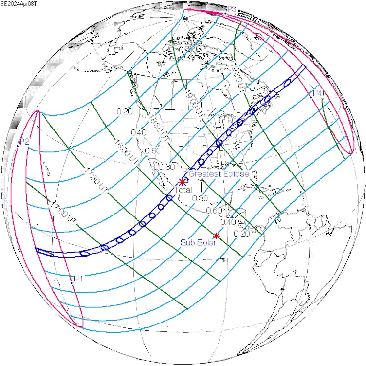 2024 eclipse on Earth map