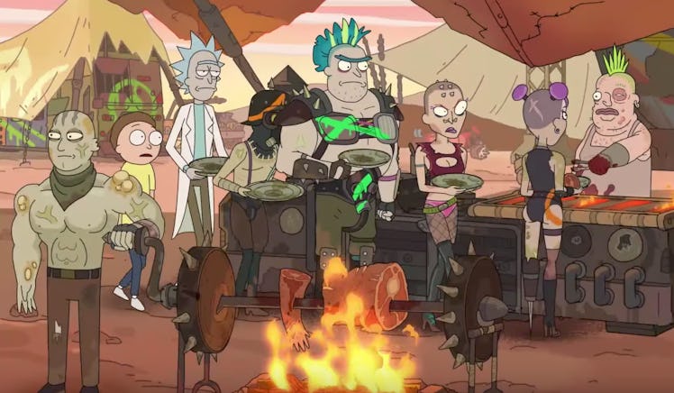 Rick and Morty make nice with the 'Mad Max' locals ... who are 100% cannibals.