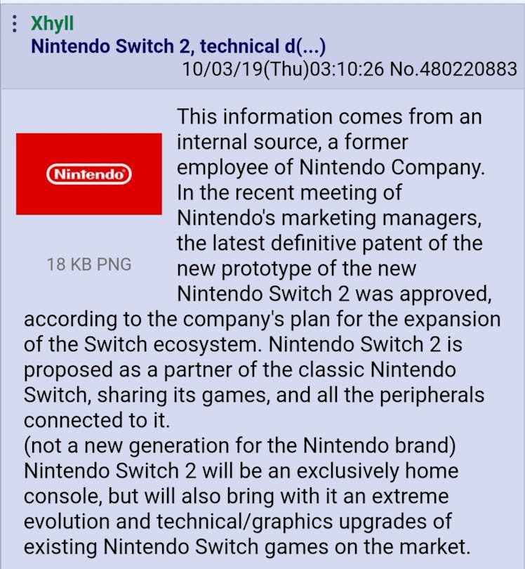 4chan nintendo switch 2 leak rumor