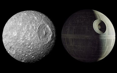 Mimas looks like the Death Star in this image from Cassini in 2010. 