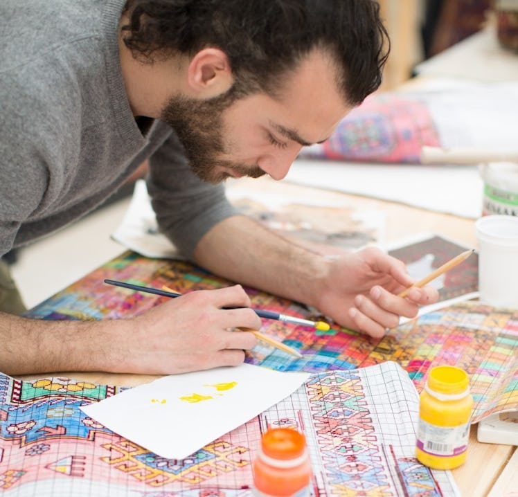 Faig Ahmed making a carpet illustration