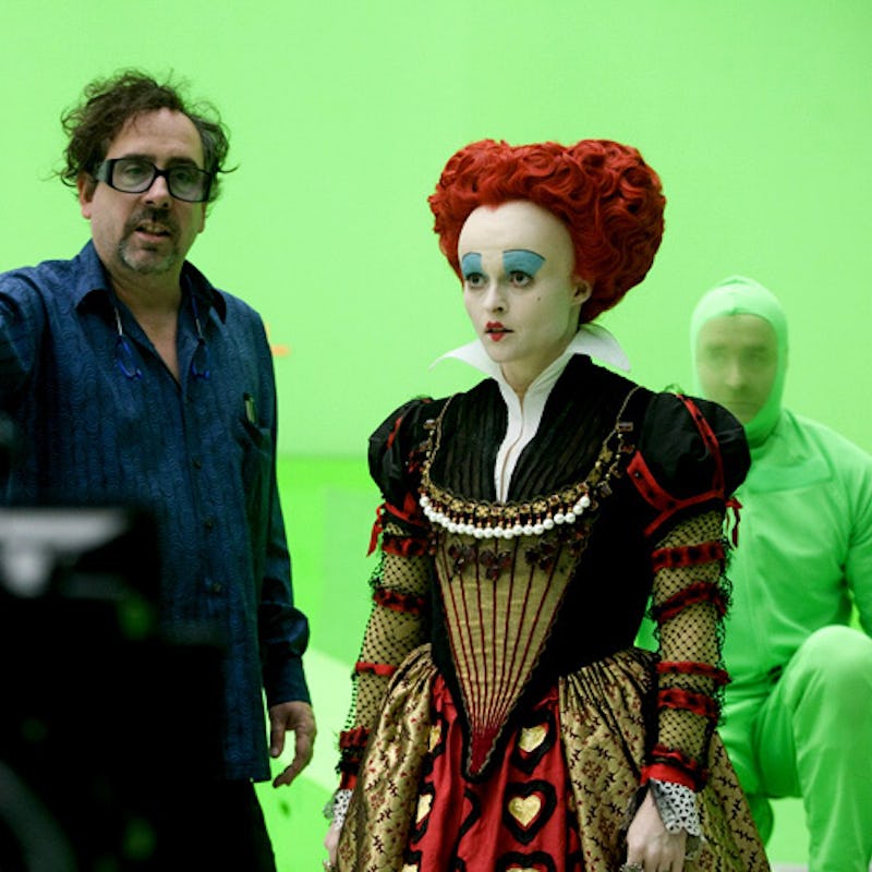 Tim Burton next to Helena Bonham Carter as the Red Queen in Alice In Wonderland