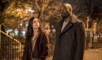 Rosario Dawson as Claire Temple and Mike Colter as Luke Cage in Netflix's 'The Defenders