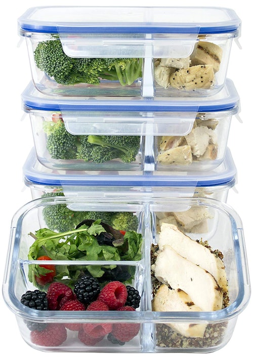 3 Compartment Glass Meal Prep Containers - 4 Pack