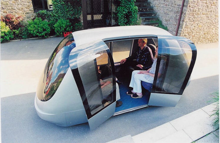 A futuristic shuttle made for the transport of people.