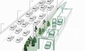 Hyperlane autonomous cars regular cars divided green highway
