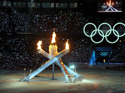 A Winter Olympics opening ceremony in a large stadium