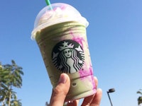 A cup of Starbucks Dragon Frappuccino