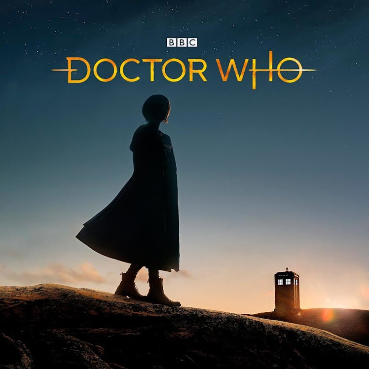 Jodie Whittaker as the 13th Doctor with the new logo for 'Doctor Who'.