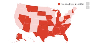 US Map of 'Stand Your Ground' Law Having States