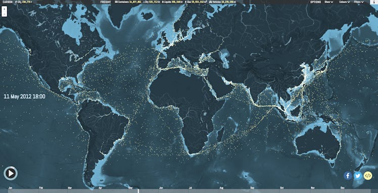 ShipMap.org maps out cargo ships as they move across the world throughout the year. 