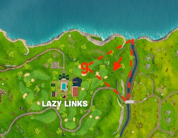 'Fortnite' search between a covered bridge, waterfall, and the 9th green