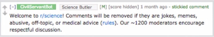 This is an example of one of the community guideline reminders posted in r/science during the study ...
