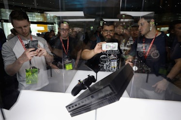 The Xbox One X is displayed during the Electronic Entertainment Expo E3 at the Los Angeles Conventio...